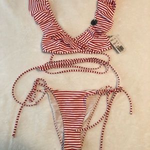 Forever 21 red stripe bikini set